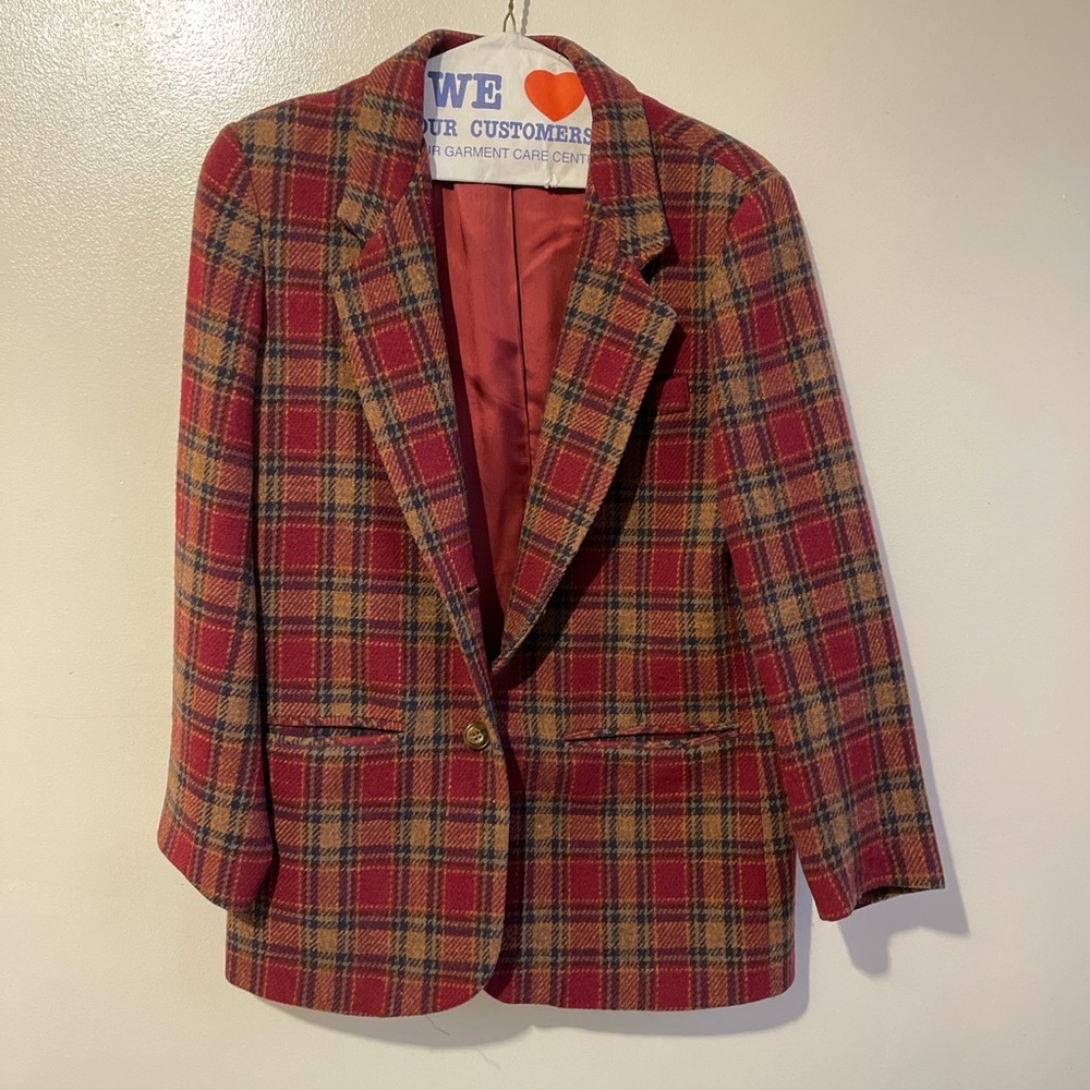 Eddie Bauer Tweed Wool Plaid Blazer Womens Medium